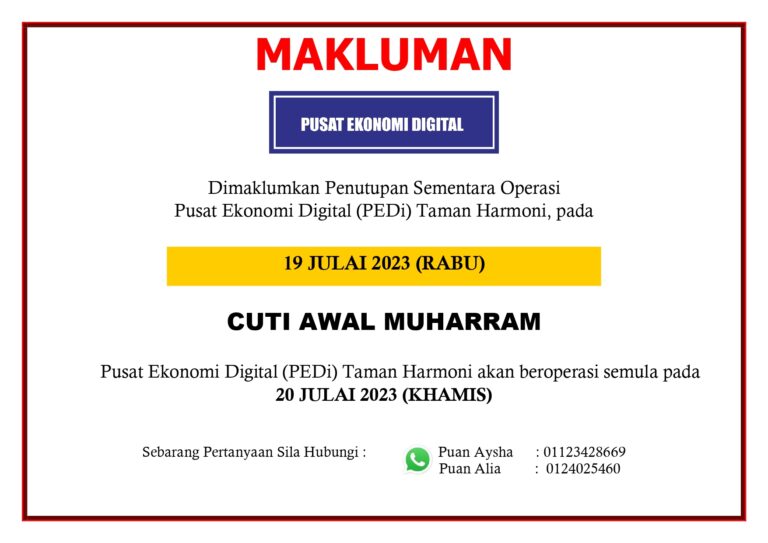 NOTIS PENUTUPAN PEDI CUTI AWAL MUHARRAM
