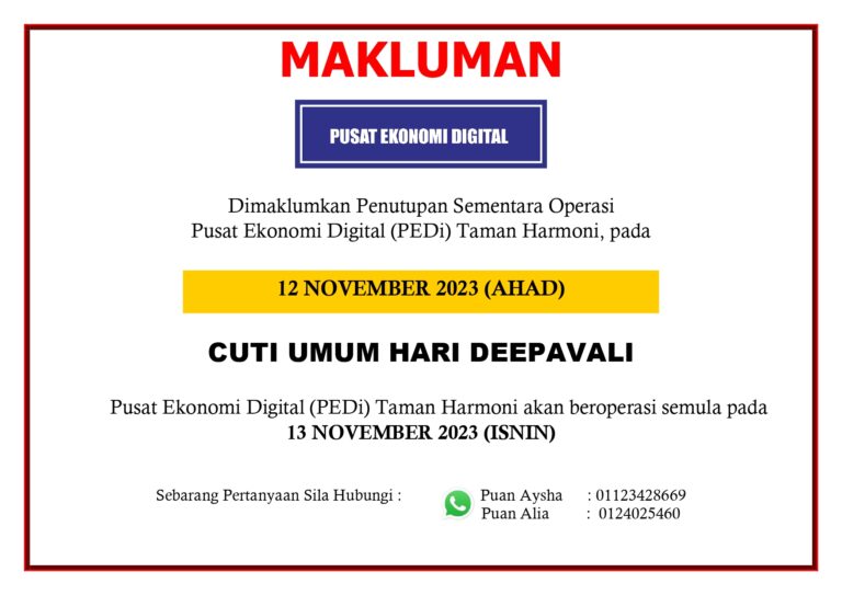 NOTIS PENUTUPAN PEDI CUTI DEEPAVALI 2023